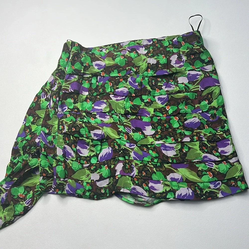 ZARA skirt Floral Mini ruffle festival party edgy bold layer colorful romantic S